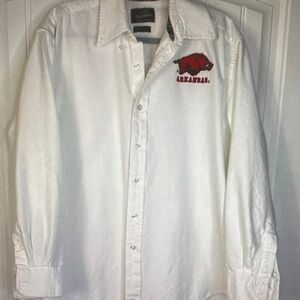 Izod White Long-Sleeve Button-Down Shirt with Red Arkansas Logo